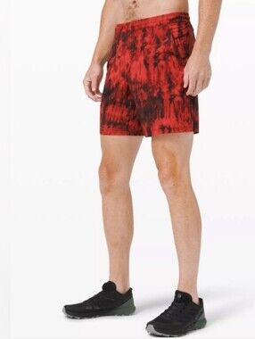 Lululemon Pace Breaker Short 7" Linerless Game Day Red Black Multi Medium